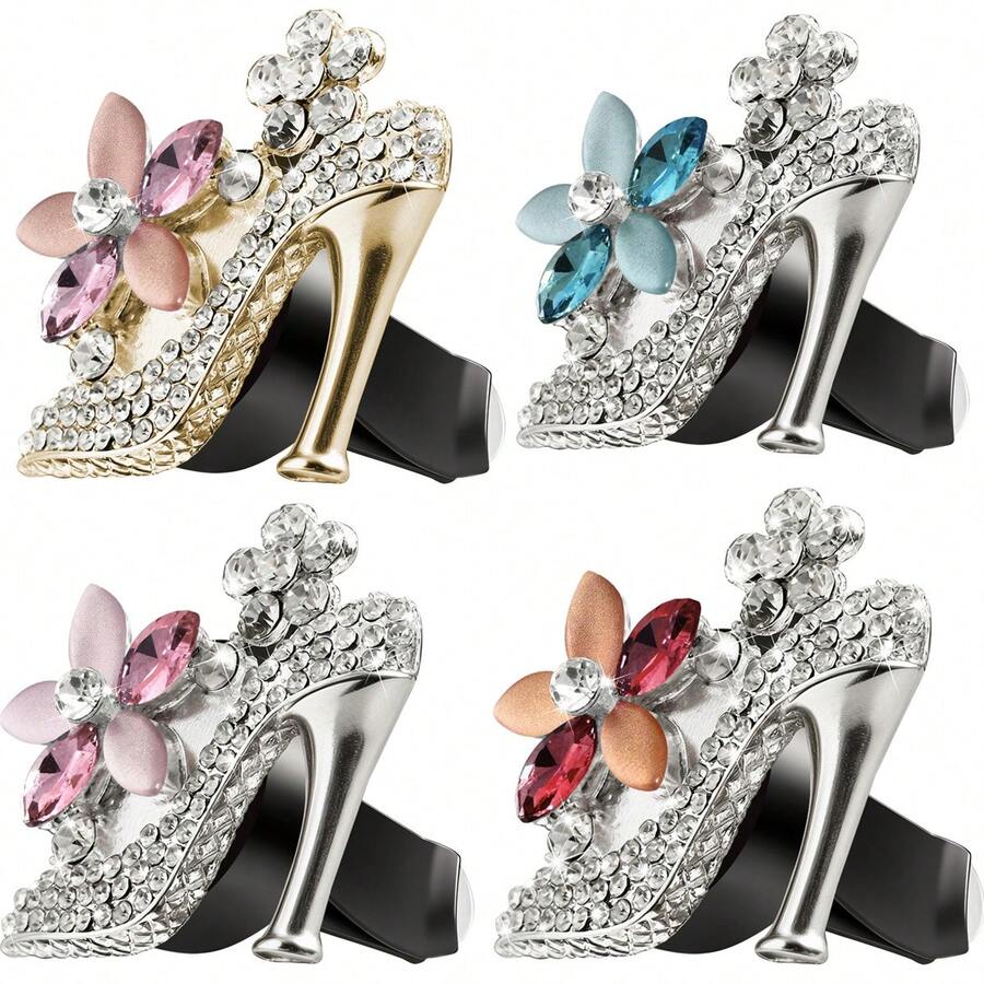 1pc Shiny Crystal High Heel Car Air Vent Clip, Crystal Handbag Car Fragrance Air Vent Clip Pendant, Rhinestone Diffuser Air Vent Clip, Shiny Car Air Conditioner Decoration, Exquisite Christmas Gift, New Year Gift, Exquisite Gift For Friends - Rhinestone Air Vent Ornament - View 1