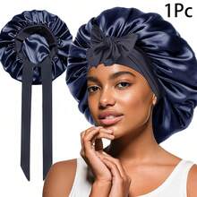 Awegeo 1Pc Women's Solid Color Silky Satin Sleep Cap, Adjustable Tie Design - Comfortable And Casual, Suitable For Home, Daily Wear And Sleep - 1Pc-bonnet - View 21