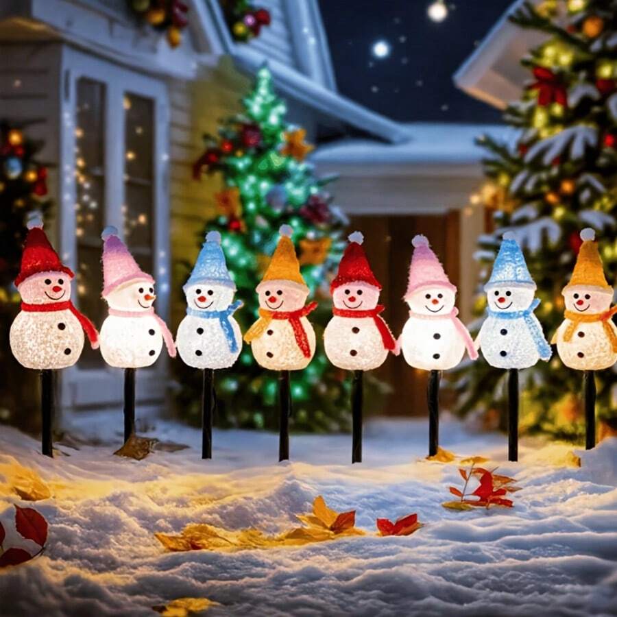 8pcs Christmas Solar Powered Snowman LED Lights, 8 Adjustable Modes, Suitable For Yard, Garden, Balcony, Lawn, Path, Fence, Patio, Camping, Wedding, Party, Christmas, B&B Decoration - Little Snowman - View 1