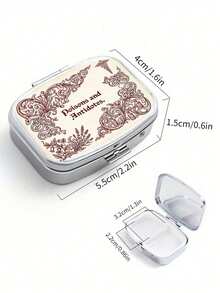 Portable Mini Pill Box, Single Piece, 2D Flat Print, 2-Compartment, Vintage Floral & Botanical Pattern, Sealed Moisture-Proof, Capsule & Vitamin Storage Box, Pocket-Sized Travel Pill Box, Box Only - Multicolor - View 9