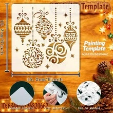 Christmas Ball Painting Templates, 15.24X15.24cm - Includes Geometric Diamond, Swirling Grass And Spiral Designs - With Stars And Bows - These Decorative Balls Hang On Dotted Ropes - A - View 5