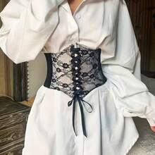New Women's Lace-Up Waist Cincher, Fashion Wide Lace Belt, Silk Elastic Material, Versatile Decorative Top Accessory - Multicolor - View 2