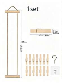 18pcs Wall-Mounted Photo Display Set, Includes 1 Hanging Rack, 15 Photo Clips, 1 Adhesive Hook, 1 Metal Hook, Wooden Photo Wall Hanging Rope, Photo Clip Frame, Suitable For Decorating Bedroom, Living Room, Refrigerator And More - Multicolor - View 7