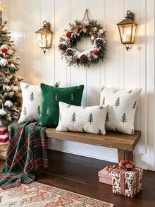 Christmas Decorative Faux Fur Pillowcase, Perfect For Festive Home Decor In The Sofa, Bedroom, And Living Room, Embroidered Christmas Tree Cushion, Winter Sofa Cover, Suitable For Everyday Use, Parties, Halloween, Christmas, And More. - Green Christmas Tree - View 10