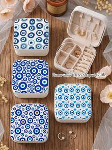 Blue Evil Eye Travel Jewelry Case Portable Small PU Leather Jewelry Box Organizer Storage For Rings Earrings Necklaces Bracelets Gifts For Women - White - View 2