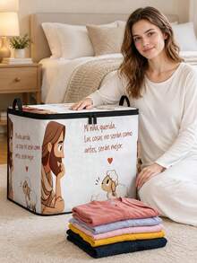 Cute Religious Sheep Heart Print Storage Bag, Jesus Sheep Letter Print Large Capacity Home Storage Box With Lid Storage Bin - Multicolor - View 6