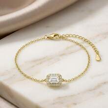 Exquisite Emerald Zirconia Adjustable Bracelet With Rhinestone - Gold - View 6
