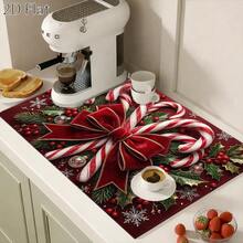 1pc Christmas Element Welcome Doormat, Diatomaceous Earth Absorbent Small Rug, Non-Slip Floor Mat, Suitable For Stove, Coffee Machine, Water Bar, Christmas, Halloween Home Decor, Indoor/Outdoor Front Door, Kitchen Area - Multicolor - View 12