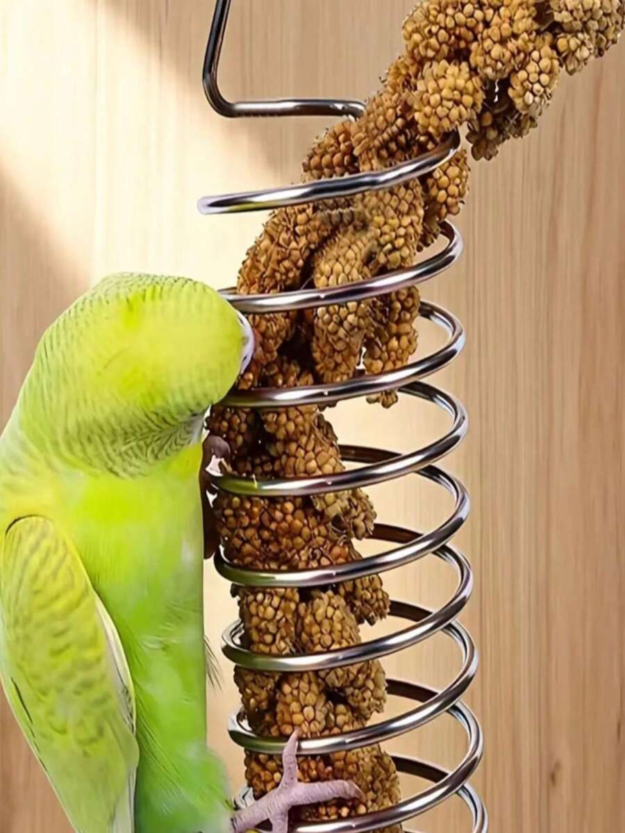 3pcs 15cm Stainless Steel Hanging Rotating Bird Food Holder - Durable Cage Accessory For Parrots And Small Birds, Fruit And Vegetable Holder, Bird Cage Accessory, Circle Design, Easy To Place Food And Other Items - A+B - View 1