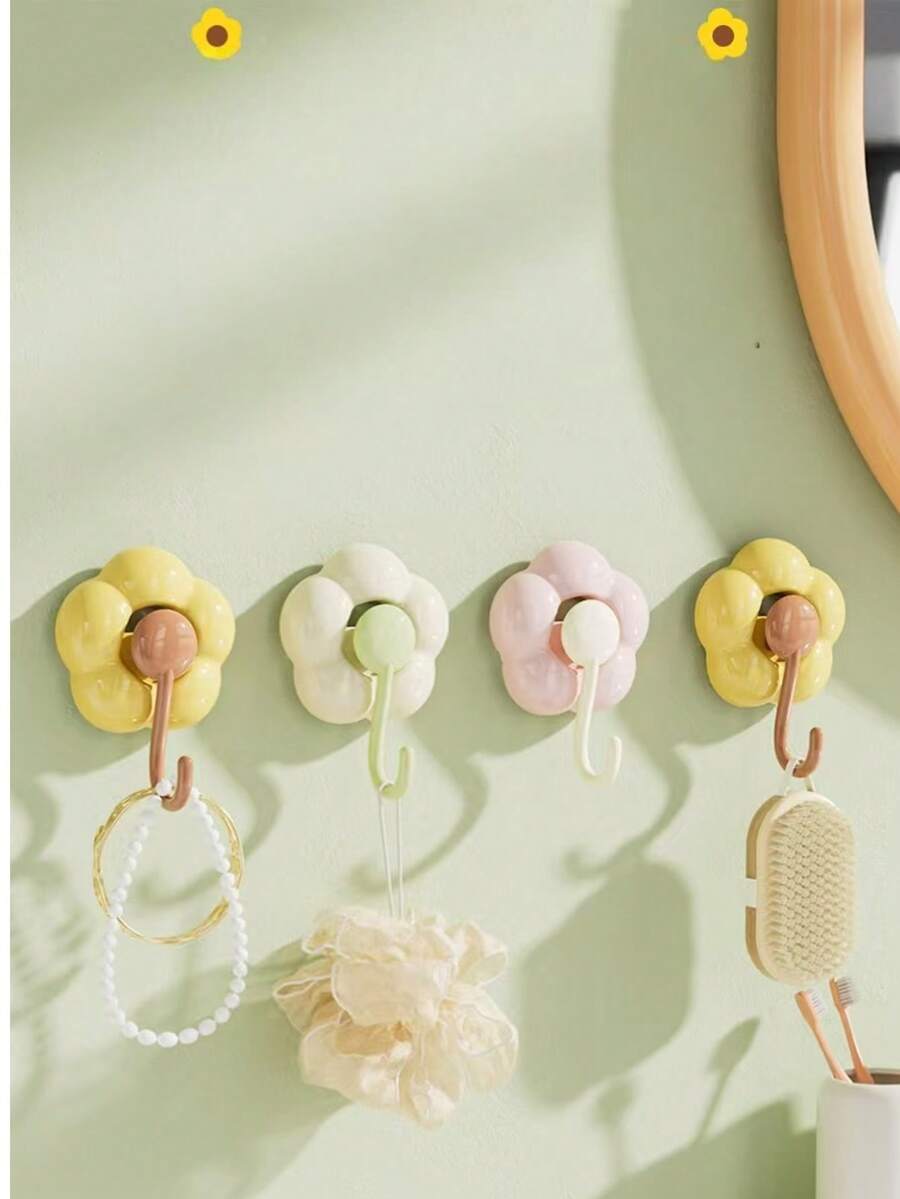 Flower Suction Cup Hook, No-Drill Adhesive Hook, Strong Vacuum Suction Hook For Kitchen, Living Room, Bathroom, Removable - Multicolor - View 1