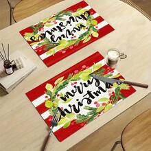 1/4/6pcs Christmas Series Red & White Striped Christmas Wreath Pattern Printed Placemats, Heat Resistant Table Mat For Home Kitchen/Kitchen Table Protection, Party Scene Decoration - Multicolor - View 8