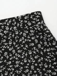EARO Plus Size Women's Flowy Elegant Ditsy Floral Midi Skirt, Versatile - Black - View 8