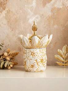 1pc Floral Resin Incense Burner, Middle Eastern Arabic Style Aromatherapy Decor, Exquisite Floral Design, Ideal Decoration For Living Room, Home, Office, Meditation Space, Desk, Festivals And Parties, Perfect Decorative Gift - Incense Burner - View 12