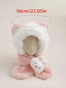 Winter Hat And Scarf 2-In-1, Plush Cartoon Ears All-In-One Hooded Scarf, Cute Cartoon Doll Accessory, Warm Winter Accessory - Multicolor - View 7