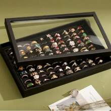 1pc 100-Slot Jewelry Ring Display Box, Large Capacity Storage Box, Tray-Style Earring Storage Display Box, Dust-Proof Transparent Storage Box With Transparent Lid, Suitable For Studs, Earrings And Multiple Rings, Ideal For Drawer Storage And Display - Multicolor - View 13