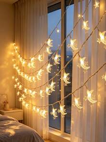 1.5/3/6m Moon & Star Fairy String Lights, Moon Light String, Suitable For Valentine's Day, New Year's Day, Daily Indoor Room, Party Decoration, Atmosphere Light String [Battery Not Included] Halloween, Holiday Gift Lights - Star Ring Moon - View 8