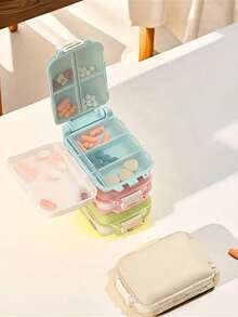 1pc Portable Pill Box, Foldable 8 Compartments, Suitable For Work, Travel, 8-Slot Design, Moisture-Proof Portable Press-Seal, Compact And Lightweight, Suitable For Travel, Handbag, Home Use (Pink/Blue/Beige) - Suitable For Vitamin, Medication, Supplement Storage, Ergonomic Design, Secure Closure - one-size - View 5