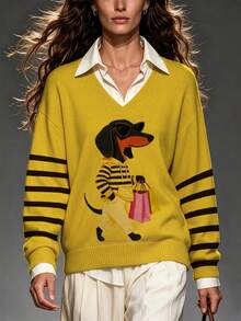 ASHKATIA Women's Sweater, Autumn And Winter Plus Size Clothing, Cute Puppy Print - Multicolor - View 12