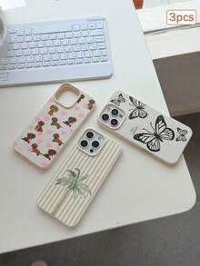3pcs Colorful Printed Leather Texture TPU Shockproof Full Coverage Protective Phone Case Compatible With Apple 11/12/13/14/15/16/17 Pro Max - Multicolor - View 3