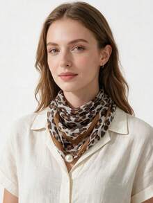 1pc Animal Leopard Print Polyester (Polyester) Scarf, Soft Ultra-Thin All-Season Decorative Style, Multiple Leopard Print Colors Available, Faux Pearl Magnetic Buckle, Slouchy Scarf, Luxury Fashion Personalized Style Clothing Matching, Travel Photography Decorative Scarf - Multicolor - View 14