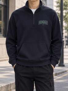 Under Armour Men's APAC EF Fleece Graphic 1/4 Zip Stand Collar Half-Zip Casual Pullover Sweatshirt 6010179-001 - Black - View 2