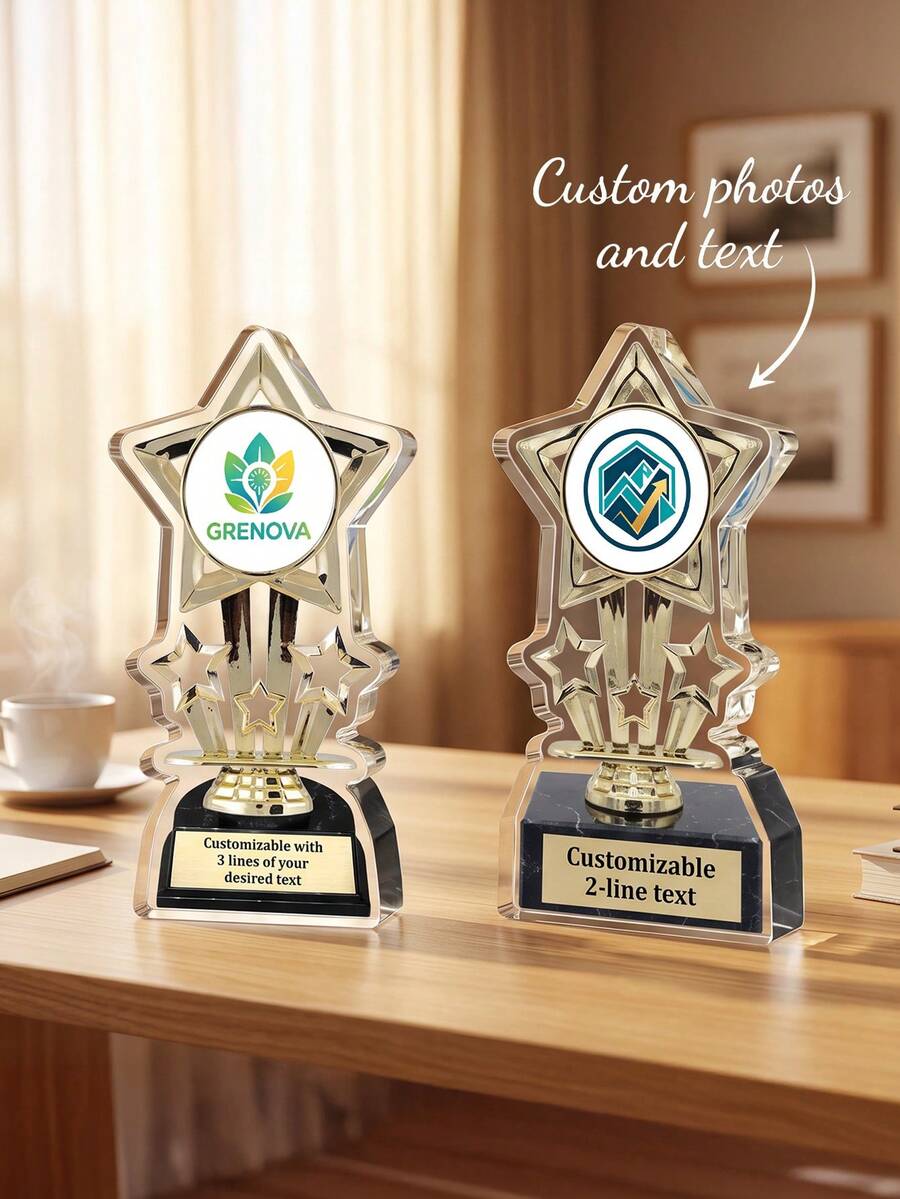 1pc Custom Star Acrylic Trophy, Custom Photo And Text,Personalized Award Trophy For Competition, Sports, Office Employee Recognition, Graduation Ceremony Prize - Multicolor - View 1
