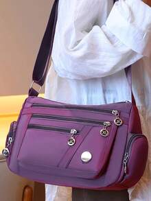 Draped Bag With Multiple Zippers, Large Capacity, Adjustable And Widened Shoulder Strap, Lightweight And Water-Resistant, Women's Shoulder Bag - Multicolor - View 7