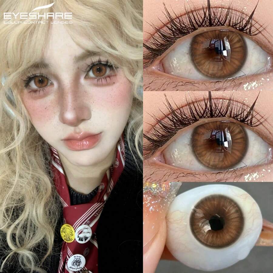 Eyeshare 1 對彩色隱形眼鏡 自然柔軟 化妝用棕色隱形眼鏡
