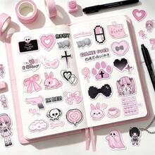 Y2K Anime Girl Pixel Stickers, Cute Dark Style Water Bottle And Notebook Stickers 50pcs/Set - Multicolor - View 1