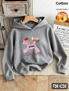 Fall/Winter 3 Pieces Set Girls' Fleece Hooded Sweatshirt With Cake, Flower, Cartoon Animal, And Letter Prints Y2K Style - Heather Gray+Heather Gray+Heather Gray - View 4