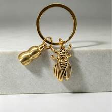 1pc Golden Cicada Gourd Keychain, Yiming Jingren Cicada Pendant, Bag And Car Charm - Gold - View 1