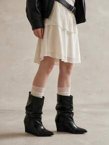 卡其色女款高筒靴 2025夏季新款 尖頭直筒高筒長靴 西部牛仔靴 - 黑色 - 查看 4