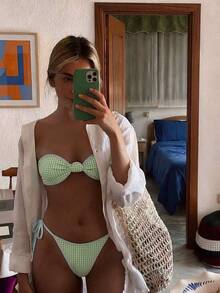 女款夏季波浪邊飾抹胸比基尼兩件套，優雅海灘度假派對泳裝套裝，聖誕與萬聖節穿搭 - 彩色 - 查看 2