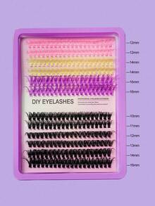 Mixed Color Design, Multi-Length Combination, Pink, Yellow, Purple + Black Segmented Eyelashes, Create Gradient Layered Eye Makeup - View 3