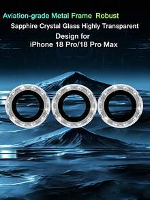 3件裝 鑲鑽相機鏡頭保護蓋，適用於 iPhone 18 Pro/Duo/18 Pro Max，9H+ 強化玻璃，防碎裂，可搭配手機殼使用，金屬鏡頭蓋，支援夜間攝影，銀色 - 銀色 - 查看 2