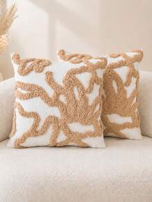 1pc/2pcs Boho Tufted Throw Pillow Cover, Cream Chenille Embroidered Cushion Case, Abstract Geometric Line Pillowcase For Couch Sofa Bed, All Season Neutral Home Decor - Camel - View 4