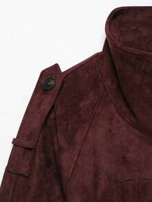 Liorin Autumn New Women's European And American Style Fashion Minimalist Versatile Belted Suede Texture Jacket - Burgundy - View 4