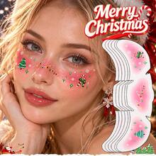 Christmas Freckle Temporary Face Tattoo Stickers-6pcs, Colorful Snowflake Star Gift Box Facial Decor Stickers, Waterproof Self-Adhesive Fake Freckle Tattoos, Festive Body Makeup Decals For Christmas Party, Holiday Cosplay, Rave Music Festival - Multicolor - View 2