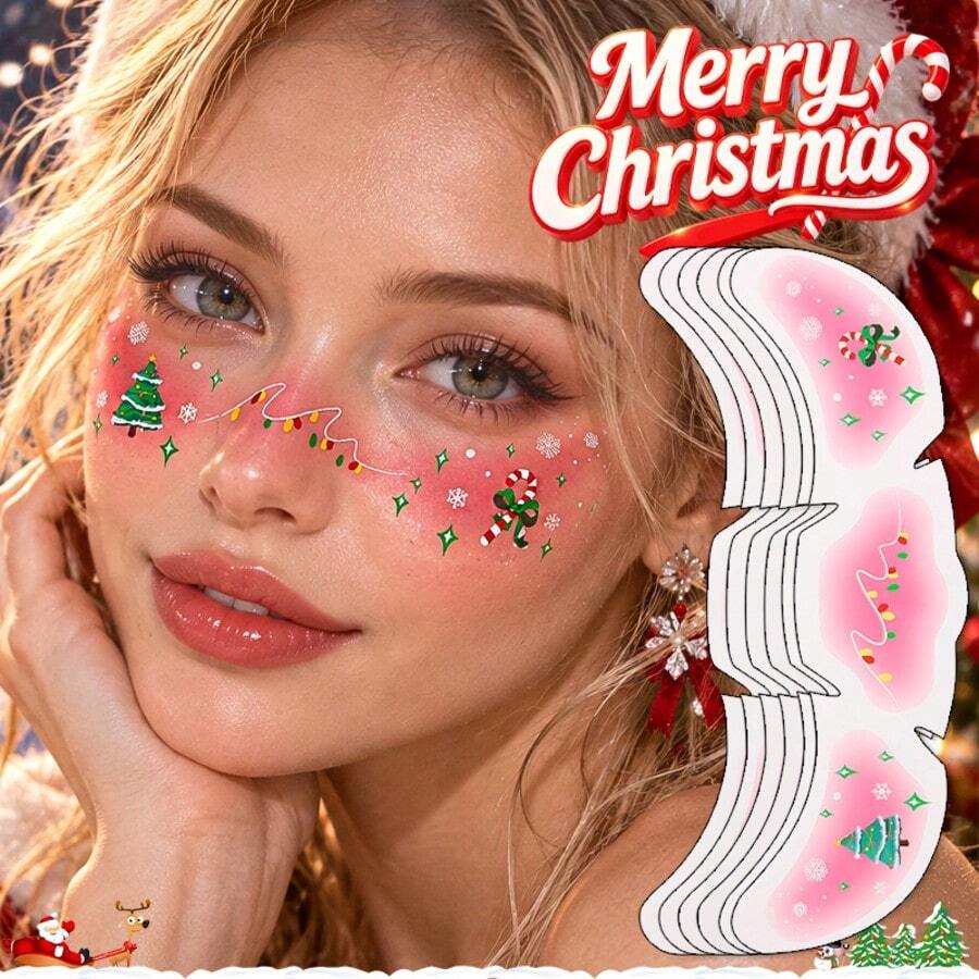 Christmas Freckle Temporary Face Tattoo Stickers-6pcs, Colorful Snowflake Star Gift Box Facial Decor Stickers, Waterproof Self-Adhesive Fake Freckle Tattoos, Festive Body Makeup Decals For Christmas Party, Holiday Cosplay, Rave Music Festival
