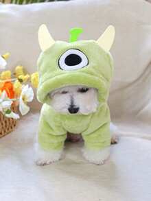 1pc Pet Clothes Happy Puppy Cartoon Short Flannel Outfit - Antenna Pet - Green - View 1