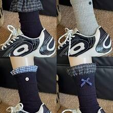 Random 1 Pair Cute Girly Plaid Lace Trim Mid-Calf Socks, Versatile Autumn/Winter Style - Multicolor - View 9