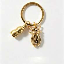 1pc Golden Cicada Gourd Keychain, Yiming Jingren Cicada Pendant, Bag And Car Charm - Gold - View 3