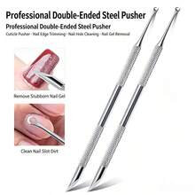 2-End Cuticle Pusher, Pre-Treatment Cuticle Pusher, Nail Art Dead Skin Remover Manicure Tool, Dead Skin Removal Tool, Suitable For Nail Cleaner Double-Sided Metal Stainless Steel Manicure (Silver) - Double-headed - View 1