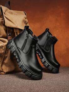 GAISIMA Men's Thick Sole Boots British Style Motorcycle Boots High-Top Leather Boots All-Season New Boots Outdoor Boots - Black - View 4