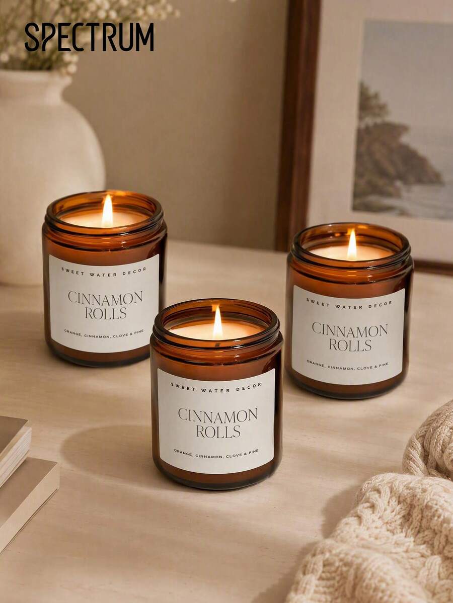Vela de cera de soja con aroma de otoño en frasco de vidrio ámbar, vela de aromaterapia relajante, decoración acogedora para el hogar, regalo ideal para mujeres, cumpleaños, detalle de boda
