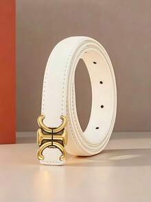 Elegant Ladies Waistband, Chic Vintage Gold Double C Shape Alloy Buckle, Solid Color Adjustable Belt For Casual And Commute Wear - Multicolor - View 3