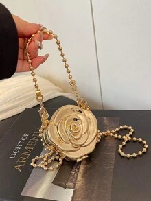 Unique Niche Design Mini Flower Box Bag, Sweet Cool Hot Girl Style Makeup Evening Bag With Chain Strap, Shoulder Crossbody Bag - Gold - View 4