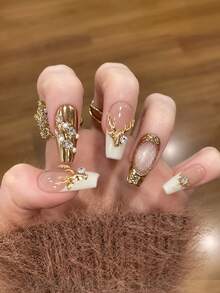 10Pcs 3D Deer Head Nail Charms Gold Silver Alloy Elk Nail Rhinestones Metal Crystal Nail Art Decorations DIY Manicure Accessories - Multicolor - View 4
