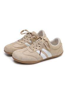 1 Pair Women's New Casual Sports Shoes, Fashionable Versatile Training Shoes, Suitable For Students, Soft And Non-Slip Sole, Lace-Up Design, Plus Size Available - Beige - View 4