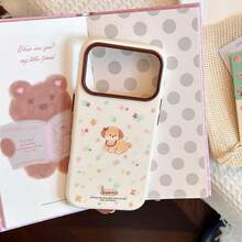 Kavenfort Cute Puppy Phone Case Designed For 18 Pro And 16, Featuring Cartoon Patterns And Star Elements With A Glossy Finish And Soft Material. Also Compatible With 15 And 17. This Design Is Adorable, Feminine, Creative, Cartoon-Style, Minimalist, And Unique, Perfect For Creating A Soft And Elegant Aesthetic. - Pear White - View 3